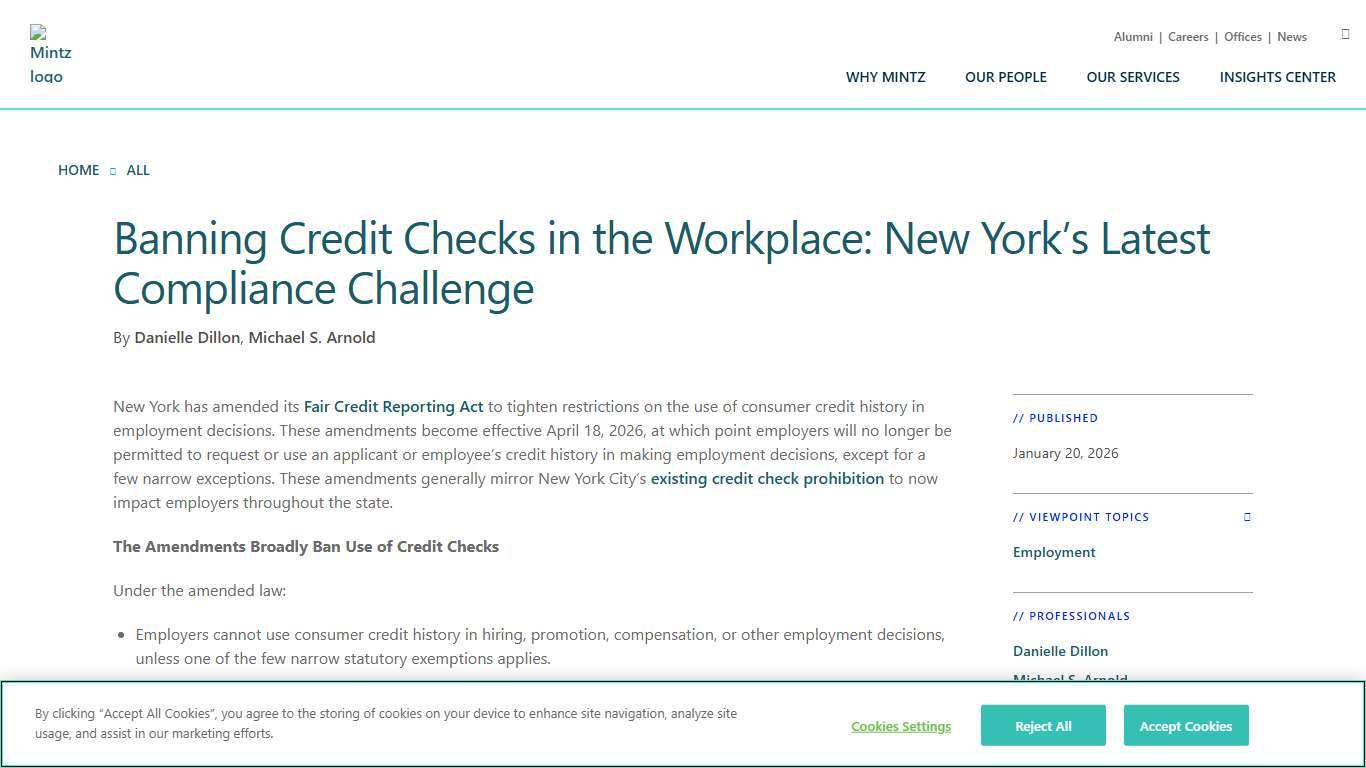 Banning Credit Checks in the Workplace: New York’s Latest Compliance Challenge | Mintz